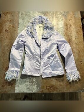 Vintage HairSpray Lavender Faux Fur Trim Y2K Jacket Coat Medium Made in USA
